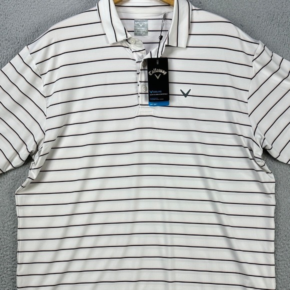 Callaway Men Golf Polo Shirt XL White Opti Dri Stripe Stretch Rugby Casual NEW